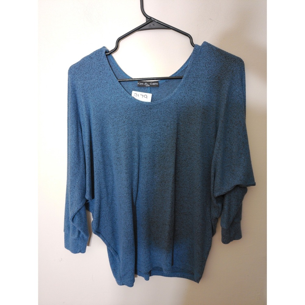 Kim & Cami Batwing Top Womens Small Blue Marled Knit Oversized Scoop Neck 2179